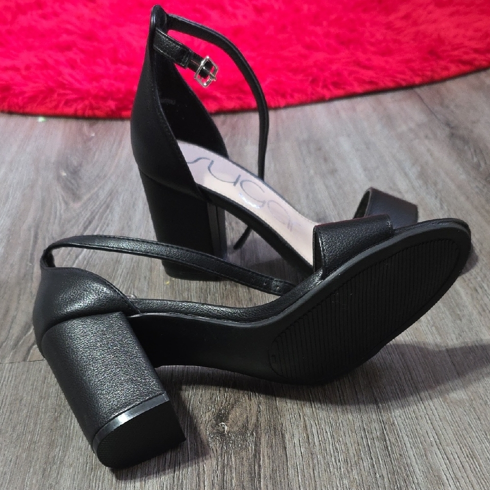 Sugar Black Block Heel Sandals with Ankle Strap - Picture 4 of 4